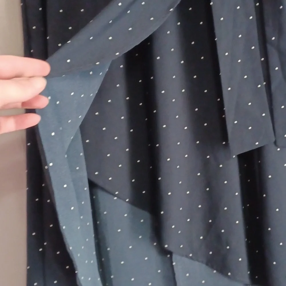 Loft Navy And White Polka Dot Faux Wrap Midi Skirt Removeable Fabric Belt Petite